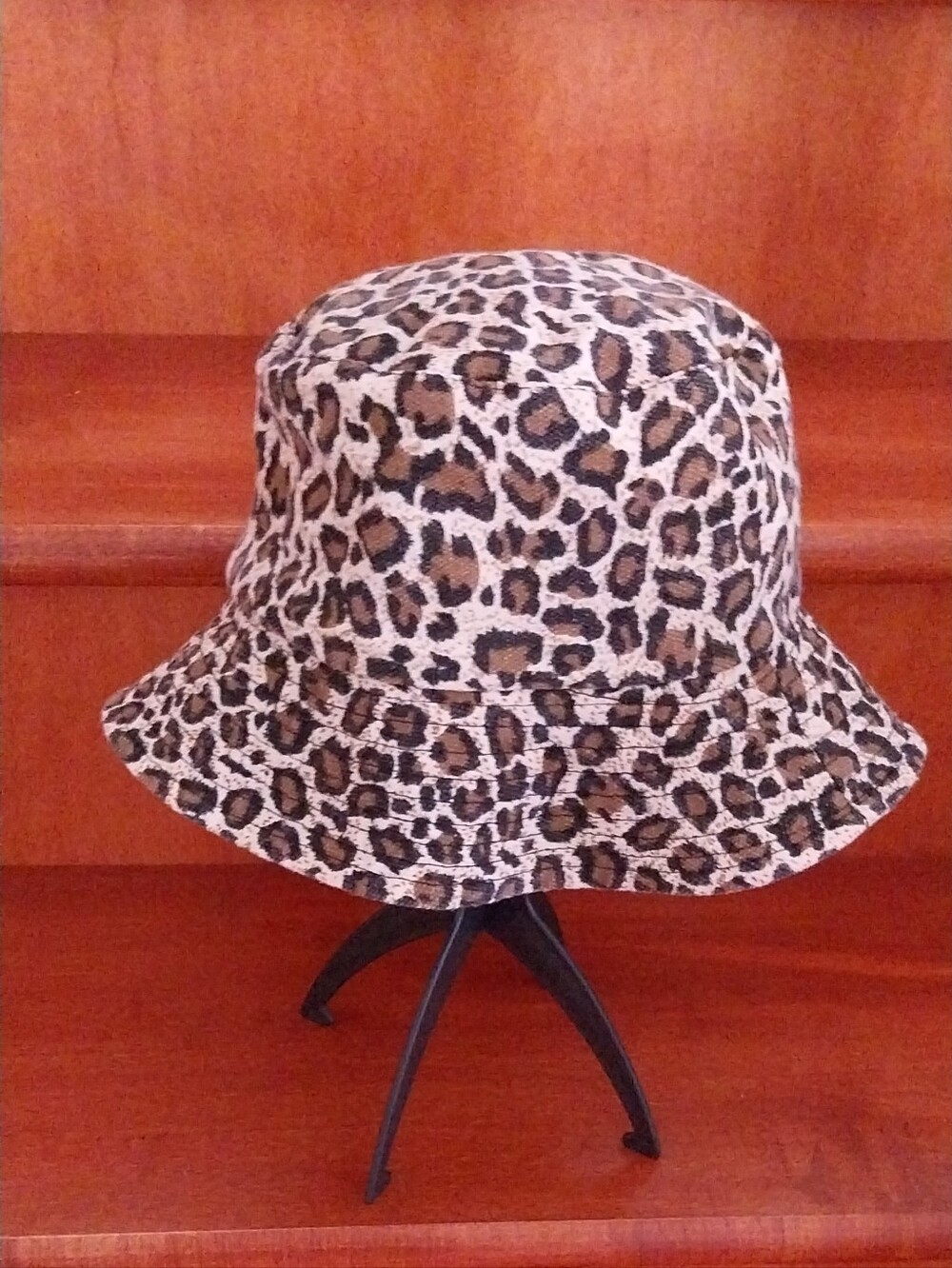 Reversible Leopard Print Bucket Hat - Brown & Black - Picture 3 of 6